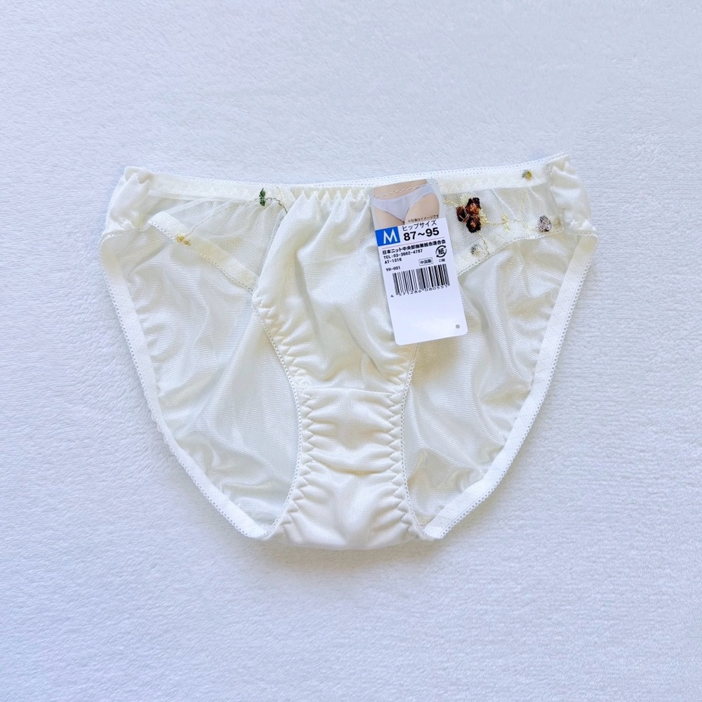 Sold Out! US-XS Japanese Side Lace Floral Embroidery Shiny Tricot Nylon Panties